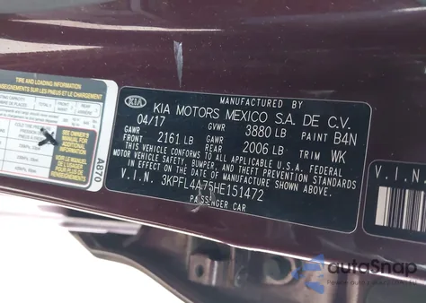 2017 Kia Forte Lx z USA, uszkodzony, nr VIN 3KPFL4A75HE151472